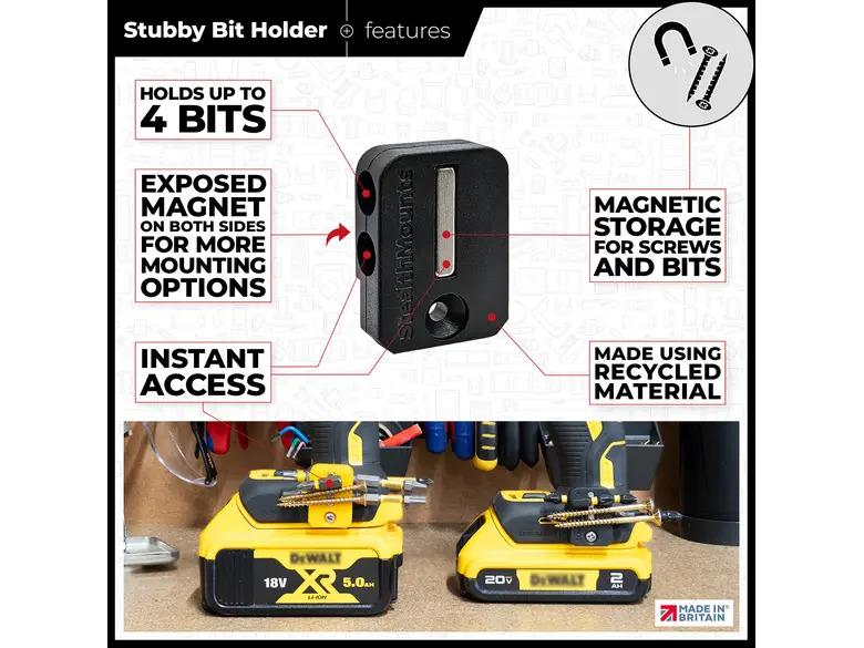 StealthMounts Stubby Magnetic Bit Holder for Dewalt XR & Flaxvolt Tools